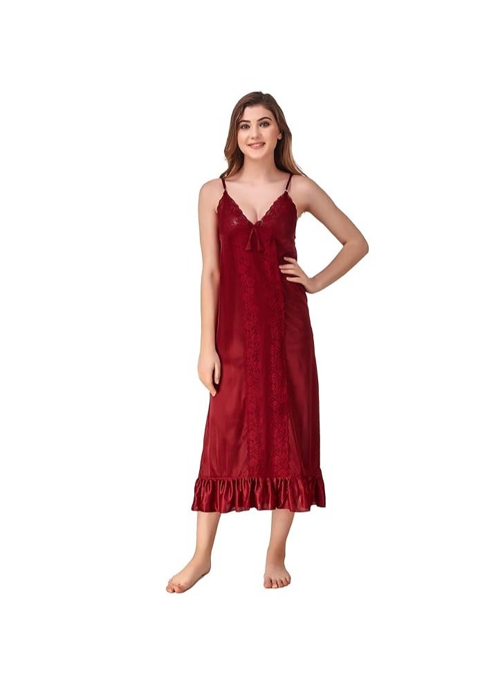 Accessorize Kingdom Accessorize Kingdom Women's Satin Solid Maxi Length Nighty  - Image 2
