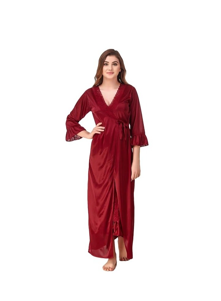 Accessorize Kingdom Accessorize Kingdom Women's Satin Solid Maxi Length Nighty  - Image 3