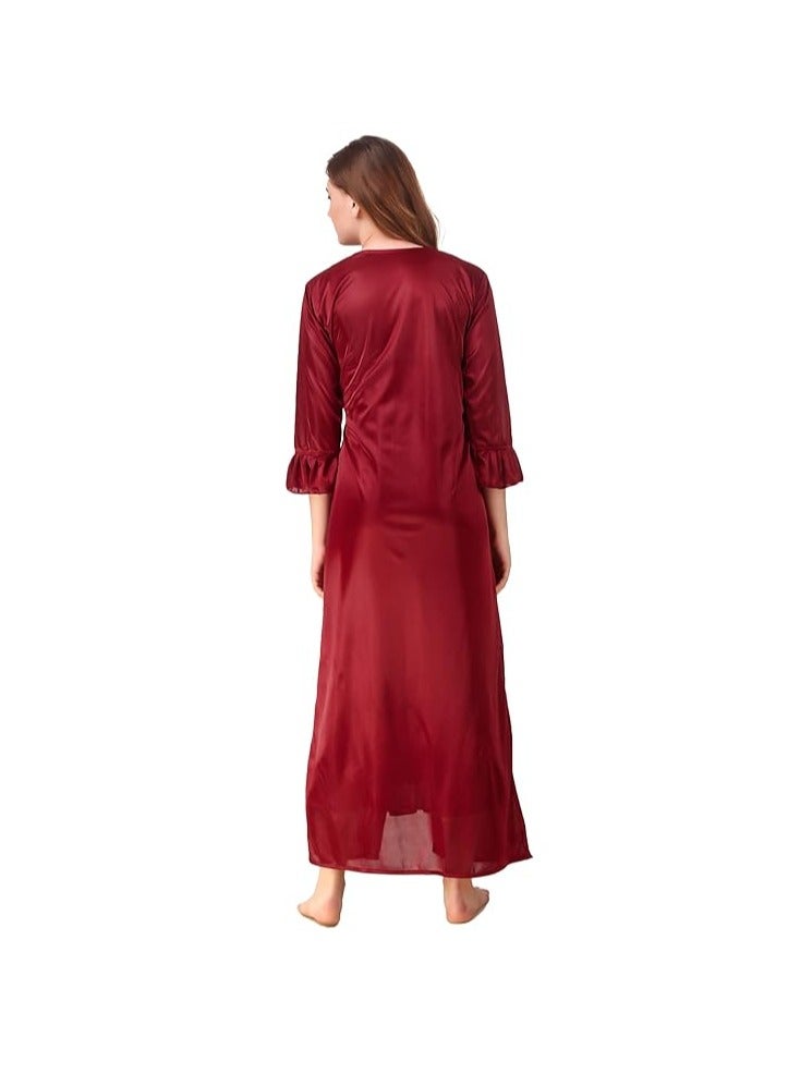 Accessorize Kingdom Accessorize Kingdom Women's Satin Solid Maxi Length Nighty  - Image 4