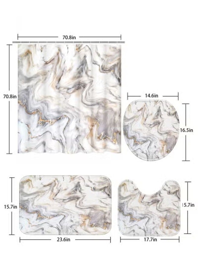 كيلا طقم حمام رخامي مكون من 4 قطع مع ستارة دش وسجاد وإكسسوارات، لون رمادي تجريدي وذهبي وأبيض، طقم ديكور حمام حديث باللون الرمادي - Image 3