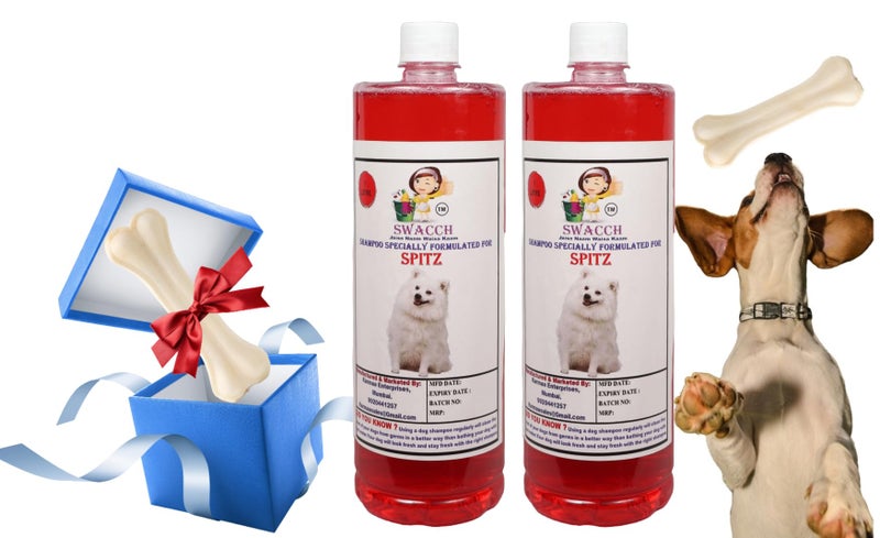swacch Shampoo | Puppy Safe Shampoo | Spitz Dog Shampoo (1 Litre) (Pack of 2) Jasmine + Medium White Bone | Dog Chew Bones | Teething chew Toy | Dental Teething |Combo Pack - Image 1