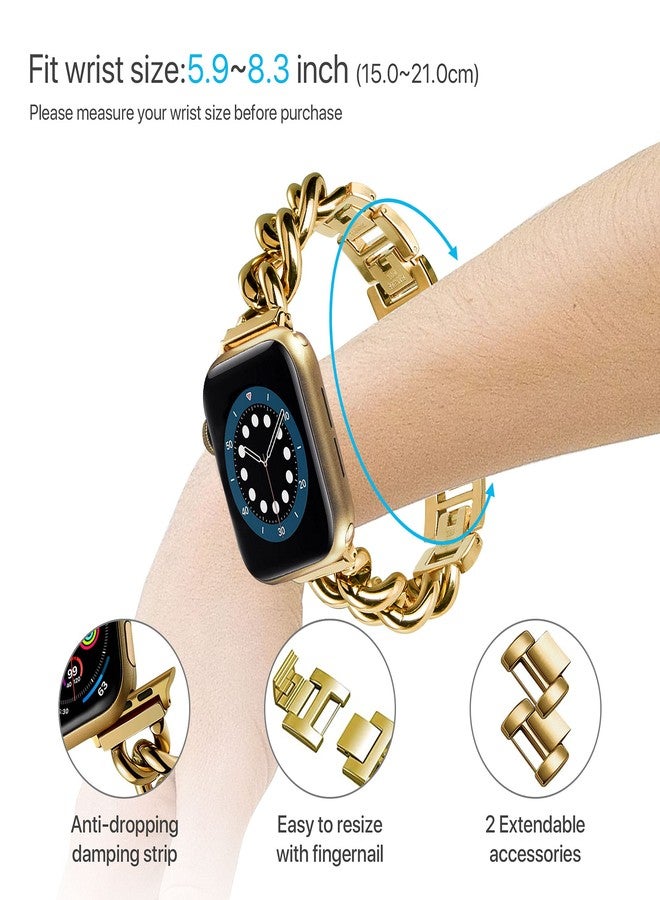 ALAMHI Compatible Apple Watch Band Gold 38mm 40mm 41mm, Cowboy Chain Compatible Apple Watch Band, Stainless Steel Metal Wristband Women Men Replacement for iWatch SE Series Ultra/10/9/8/7/6/5/4/3 - Image 3