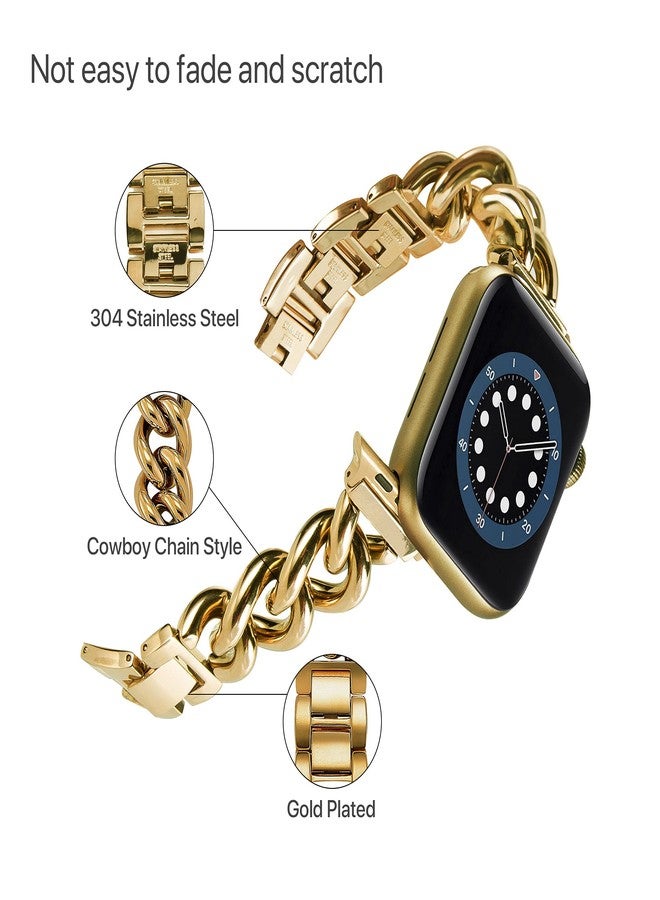 ALAMHI Compatible Apple Watch Band Gold 38mm 40mm 41mm, Cowboy Chain Compatible Apple Watch Band, Stainless Steel Metal Wristband Women Men Replacement for iWatch SE Series Ultra/10/9/8/7/6/5/4/3 - Image 2