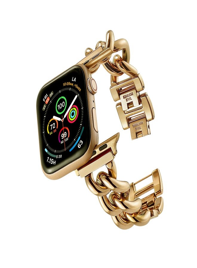 ALAMHI Compatible Apple Watch Band Gold 38mm 40mm 41mm, Cowboy Chain Compatible Apple Watch Band, Stainless Steel Metal Wristband Women Men Replacement for iWatch SE Series Ultra/10/9/8/7/6/5/4/3 - Image 1