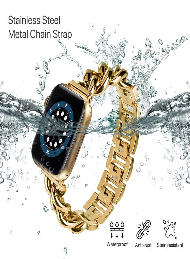 ALAMHI Compatible Apple Watch Band Gold 38mm 40mm 41mm, Cowboy Chain Compatible Apple Watch Band, Stainless Steel Metal Wristband Women Men Replacement for iWatch SE Series Ultra/10/9/8/7/6/5/4/3 - Image 4