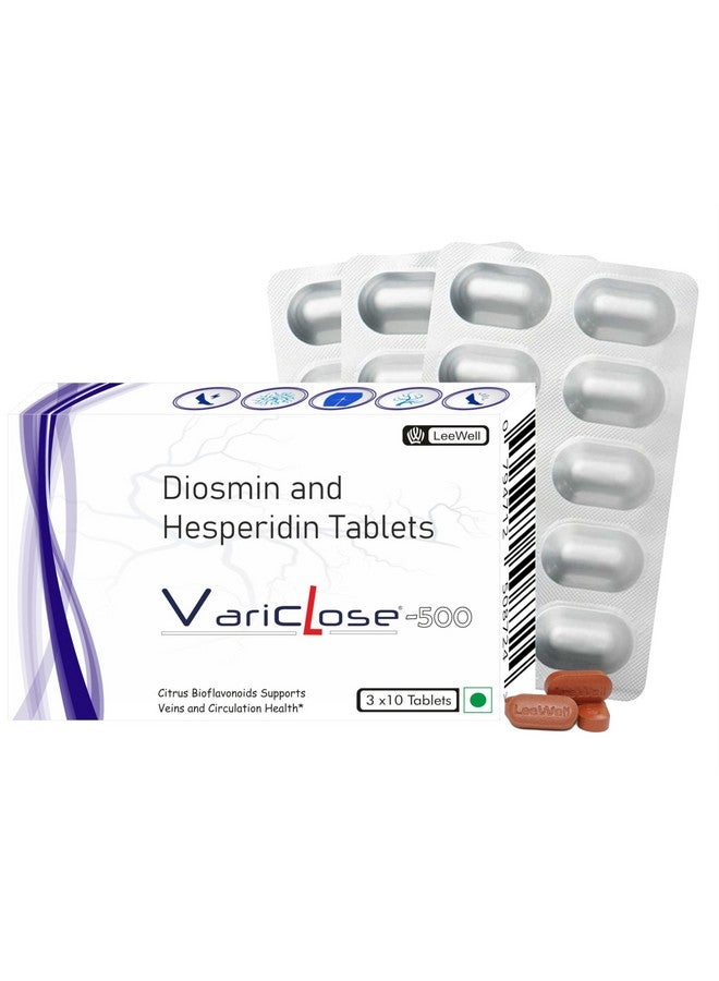 Variclose -500 with Citrus bioflavonoids Diosmin 450mg, Hesperidin 50mg tablets | Leg Veins & Blood Circulation, Venous Tone, Micro Circulation, Discoloured, Pain, Heavyness, Swollen Enlarged Veins Health - 30 tablets - Image 1