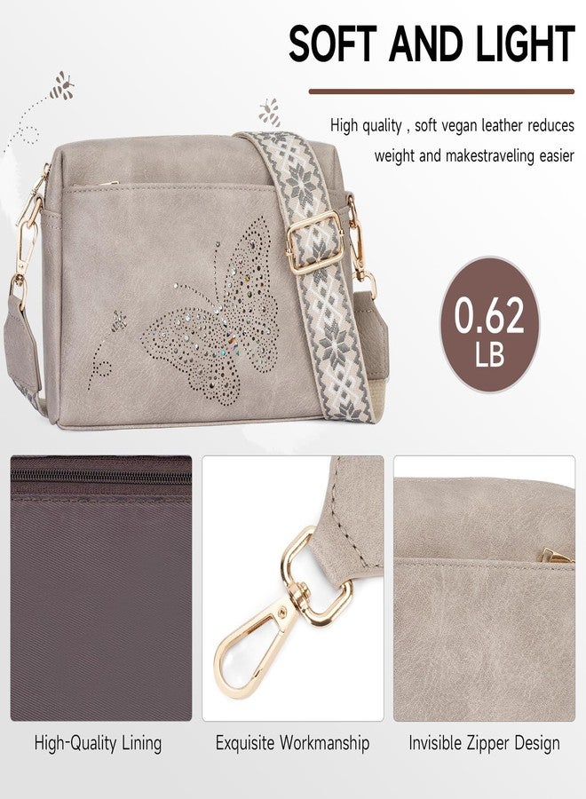 KITEVIUN Crossbody Bags for Women, Triple Zip Crossbody Phone Purse Leather Shoulder Handbags with Adjustable Strap Gray - Image 4