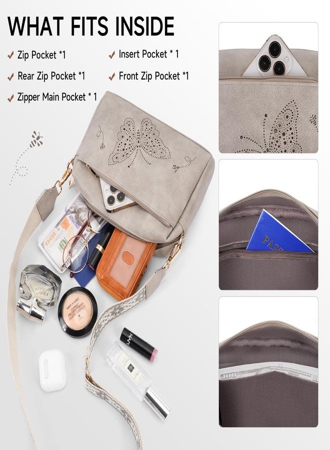 KITEVIUN Crossbody Bags for Women, Triple Zip Crossbody Phone Purse Leather Shoulder Handbags with Adjustable Strap Gray - Image 3