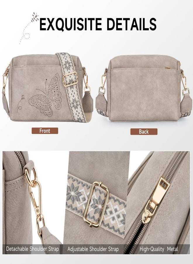 KITEVIUN Crossbody Bags for Women, Triple Zip Crossbody Phone Purse Leather Shoulder Handbags with Adjustable Strap Gray - Image 5