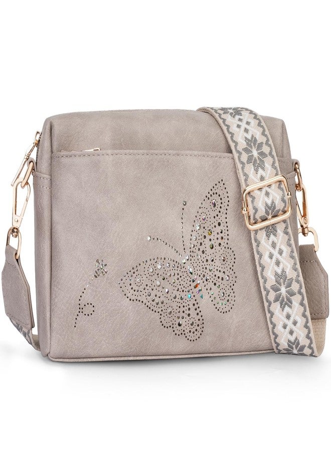 KITEVIUN Crossbody Bags for Women, Triple Zip Crossbody Phone Purse Leather Shoulder Handbags with Adjustable Strap Gray - Image 1