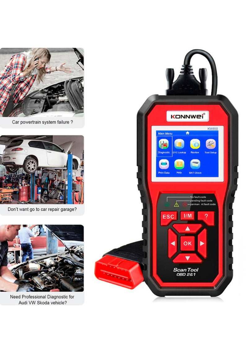 Konnwei KW850 obdii الماسح الضوئي قارئ رمز السيارات التشخيص فحص ضوء المحرك أداة مسح ضوئي للسيارات obdii بعد عام 1996 - Image 3