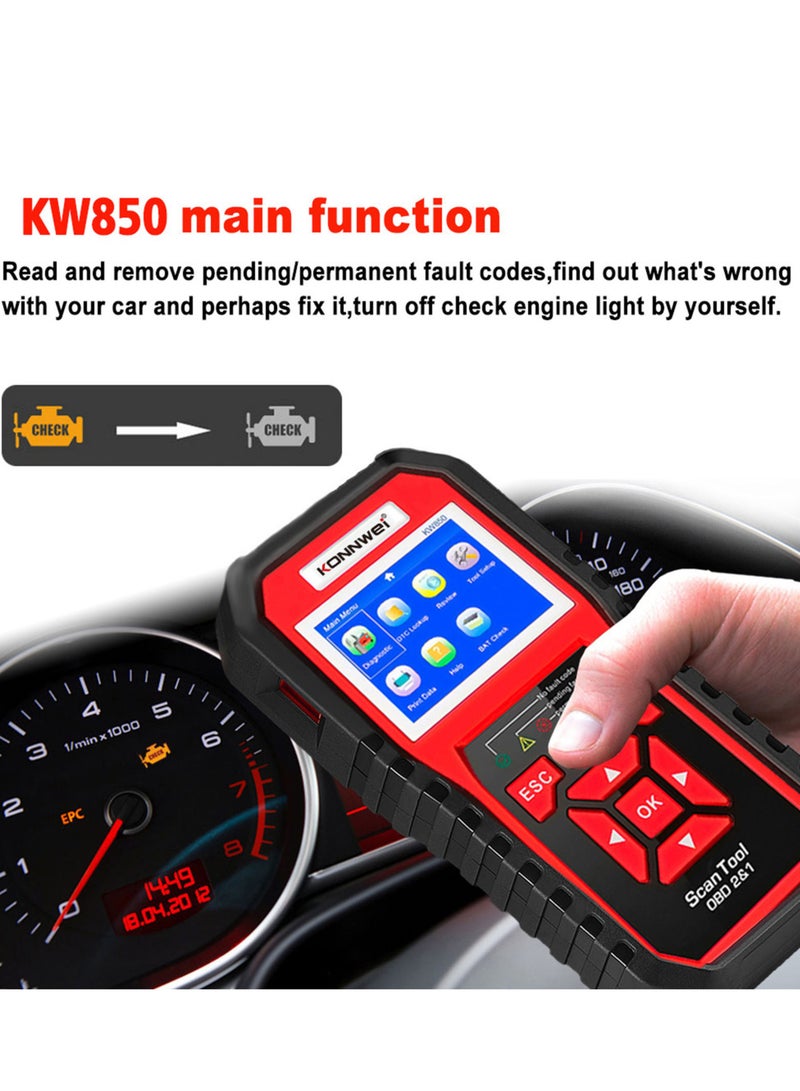 Konnwei KW850 obdii الماسح الضوئي قارئ رمز السيارات التشخيص فحص ضوء المحرك أداة مسح ضوئي للسيارات obdii بعد عام 1996 - Image 4