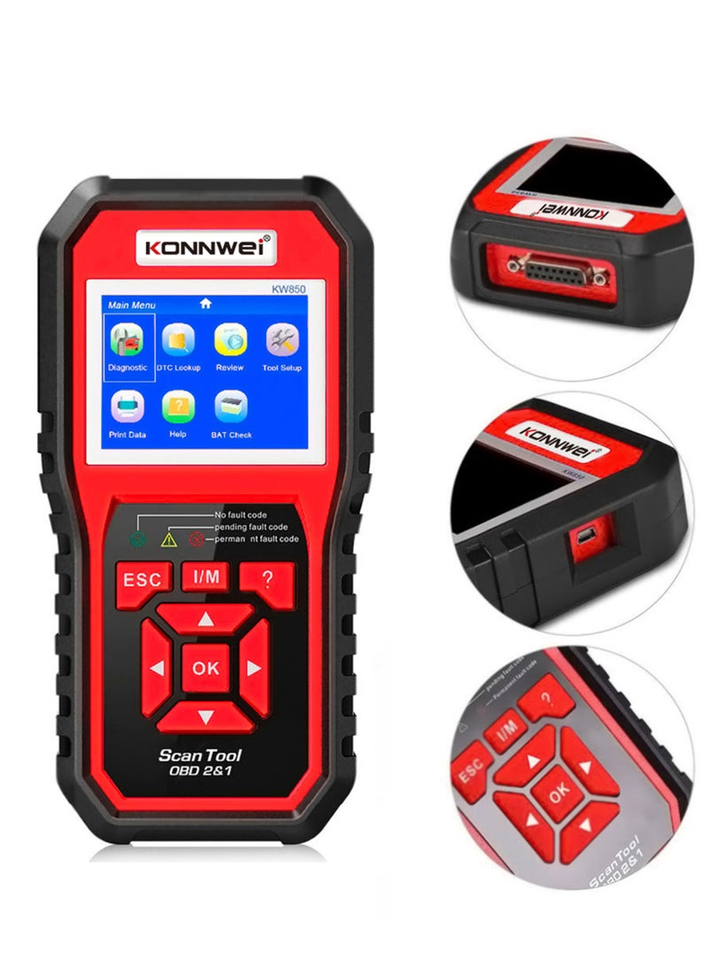 Konnwei KW850 obdii الماسح الضوئي قارئ رمز السيارات التشخيص فحص ضوء المحرك أداة مسح ضوئي للسيارات obdii بعد عام 1996 - Image 1
