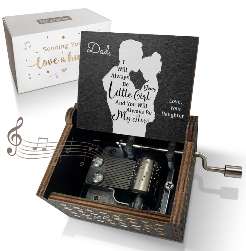 Hcaredee Hcaredee Wooden Music Box for Dad from DaughterI Will Always be Your Lovely Girl Hand Crank Musical BoxesMy Hero DadGifts for Daddy on Birthday Christmas Fathers Day Deployment Black 