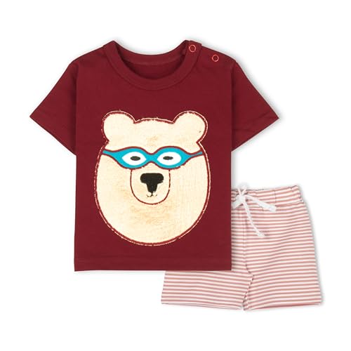 ARIEL Baby Boys & Baby girls Cotton Printed Round Neck Half Sleeve T-shirt & Short Trendy Summer Clothing Sets (blueglasspolar-3-6 months) - Image 1