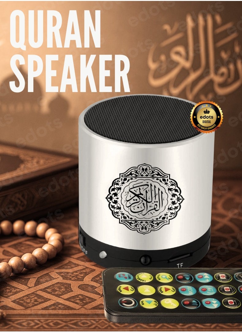 HONTON Compact Digital Quran Speaker with Translation, Tafseer & HD Audio – Portable Islamic Learning Companion | Silver  - Image 1