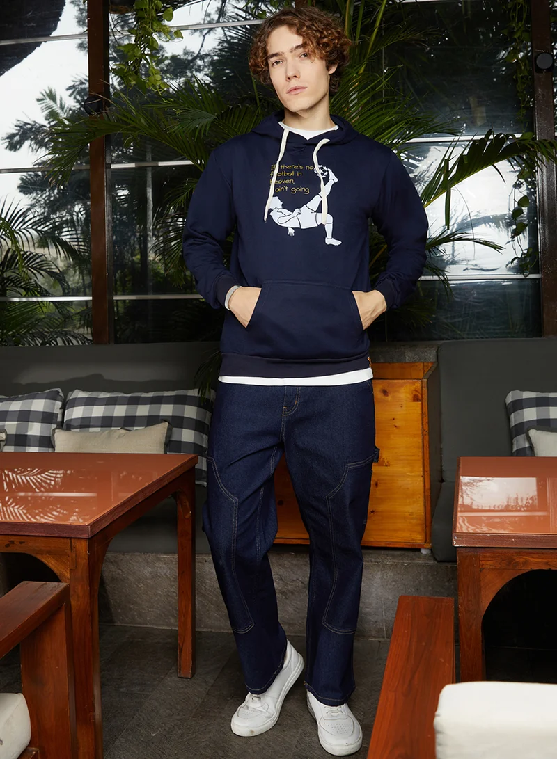 كامبوس سوترا Men's Navy Blue Regular Pullover Hoodie