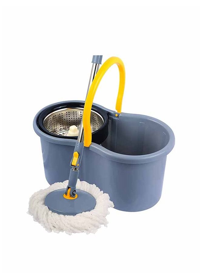 دلو ممسحة فولاذي دوار 360° رمادي - Image 1