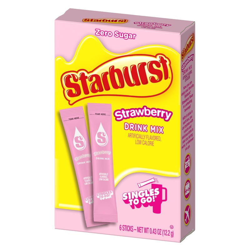 Starburst Singles To Go Powdered Drink Mix, All Pink Strawberry, 3 Boxes with 6 Packets Each - 18 Total Servings, Sugar-Free Drink Powder, Just Add Water, 6 count (Pack of 3) - Image 1