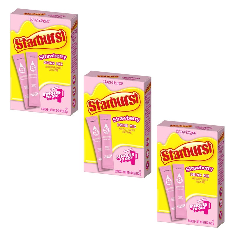 Starburst Singles To Go Powdered Drink Mix, All Pink Strawberry, 3 Boxes with 6 Packets Each - 18 Total Servings, Sugar-Free Drink Powder, Just Add Water, 6 count (Pack of 3) - Image 2