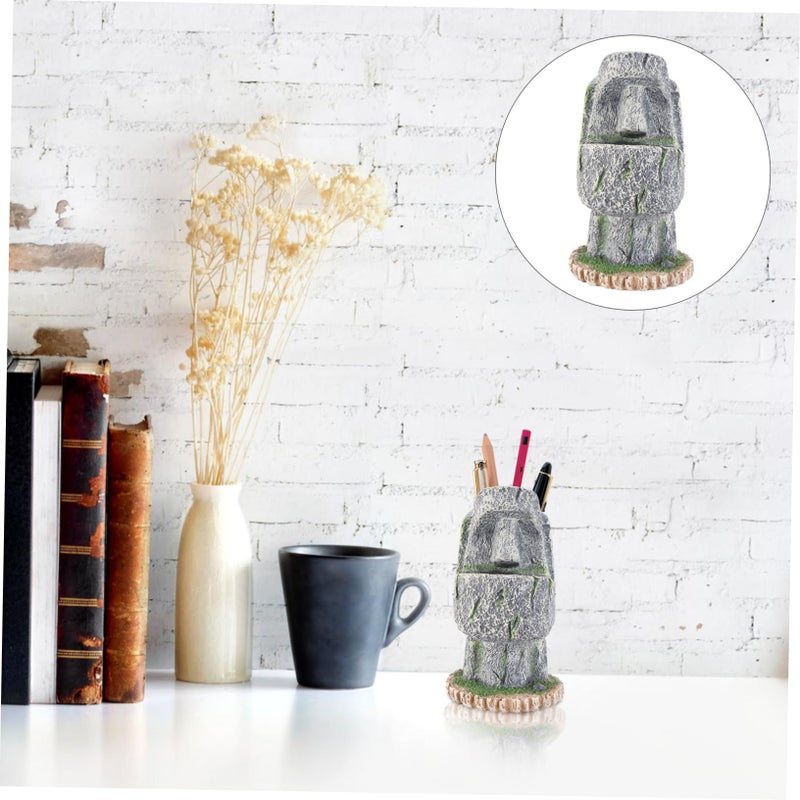 Creative Moai Statue Pen Rest Stand Storage Organizer Desktop File Holder Office Decor - Image 4