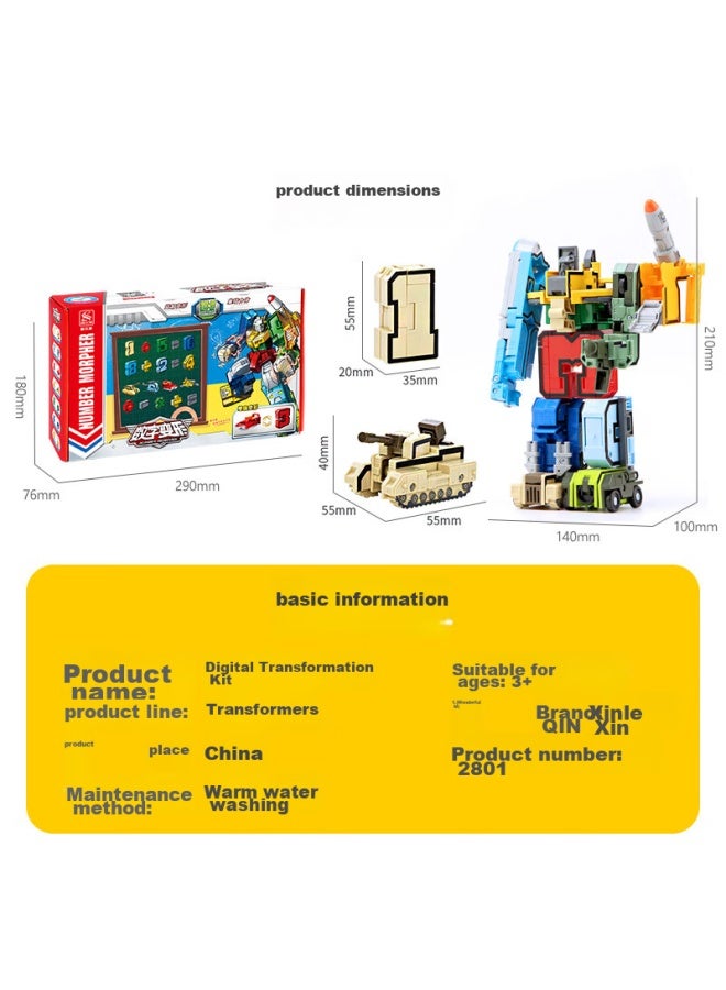 Xinlexin Digital Transforming Toy Robot, Jinguang Combination Letter Building Blocks, 3 Years Old Combination, 10 Numbers, 5 Symbols - Image 2