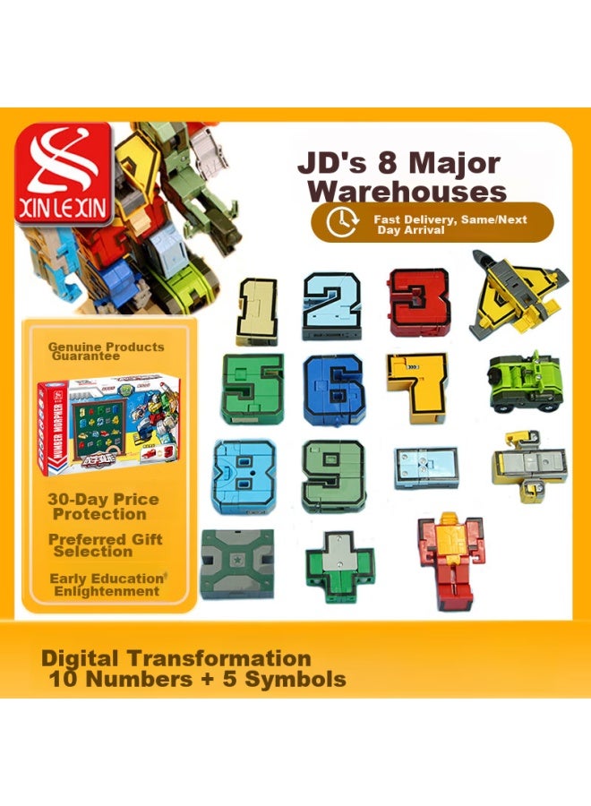 Xinlexin Digital Transforming Toy Robot, Jinguang Combination Letter Building Blocks, 3 Years Old Combination, 10 Numbers, 5 Symbols - Image 1