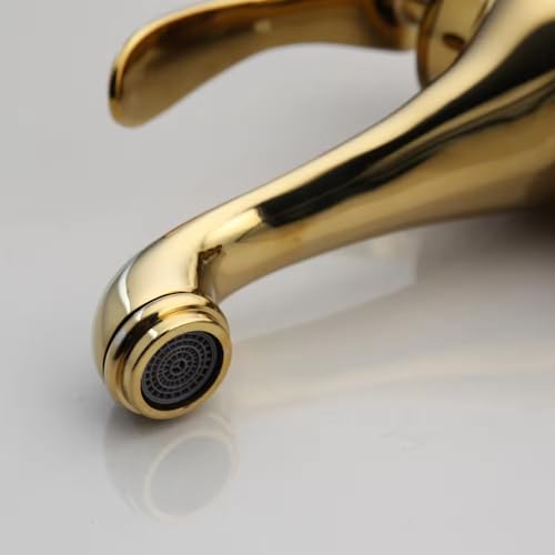 B Backline Wash Basin Mixer Tap Brass Bathroom Basin Faucet Single Handle Hot & Cold Waterfall Lavatory Sink Faucet for Living Room & Bathrooms (Gold Long Body 2) - Image 3
