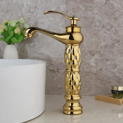 B Backline Wash Basin Mixer Tap Brass Bathroom Basin Faucet Single Handle Hot & Cold Waterfall Lavatory Sink Faucet for Living Room & Bathrooms (Gold Long Body 2) - Image 1