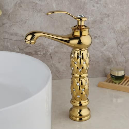 B Backline Wash Basin Mixer Tap Brass Bathroom Basin Faucet Single Handle Hot & Cold Waterfall Lavatory Sink Faucet for Living Room & Bathrooms (Gold Long Body 2) - Image 2
