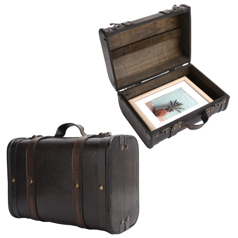 Vintage Wooden Suitcase Storage Box 24x17x12cm Large Capacity Home Decor Prop - Image 5