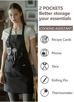 HomarKet Chef Apron for Women Men , Adjustable Kitchen Chef Apron,BBQ Restaurant Apron with 2 Pocket for Cooking Baking Gardening（Black）  - Image 2