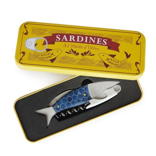 Balvi Sardines Corkscrew and Bottle Opener with Blue Tin Box Durable Metal Design EasytoUse Wine and Beer Opener Ideal for Home Bars and Parties Sacacorchos Sardinas - Image 1