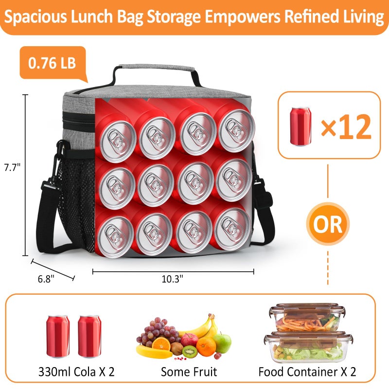 Vankor Insulated Lunch Bag for Men Women, Reusable Lunch Box Leakproof Cooler Lunch Tote Bag with Adjustable Shoulder Strap for Work Office Picnic Beach Travel, Cationic Light Grey - Image 3