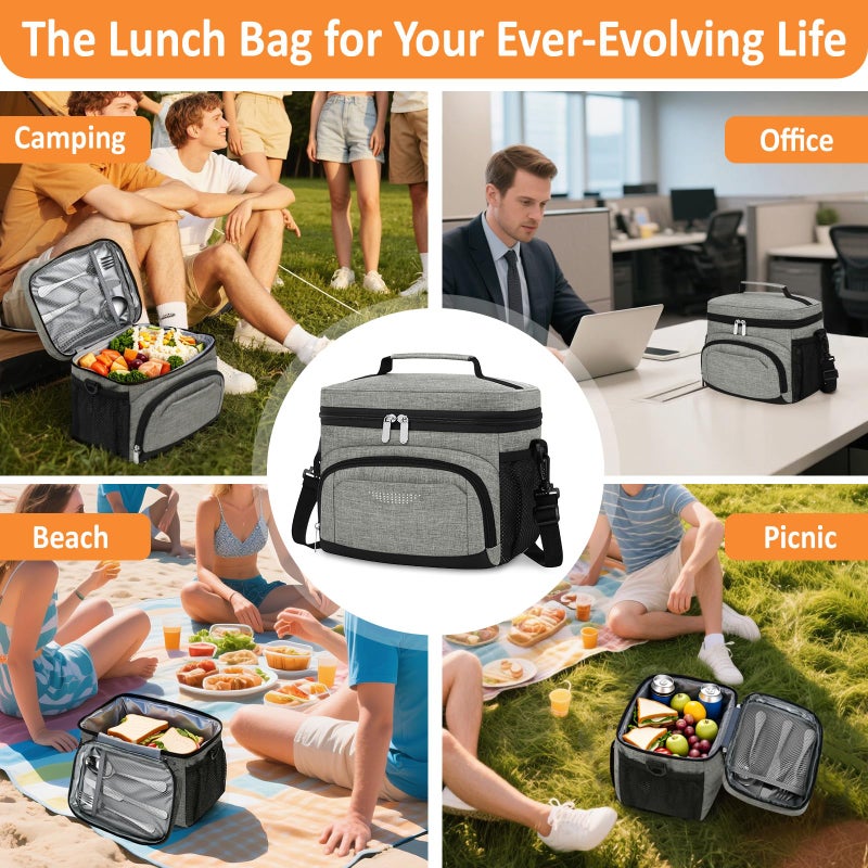 Vankor Insulated Lunch Bag for Men Women, Reusable Lunch Box Leakproof Cooler Lunch Tote Bag with Adjustable Shoulder Strap for Work Office Picnic Beach Travel, Cationic Light Grey - Image 5