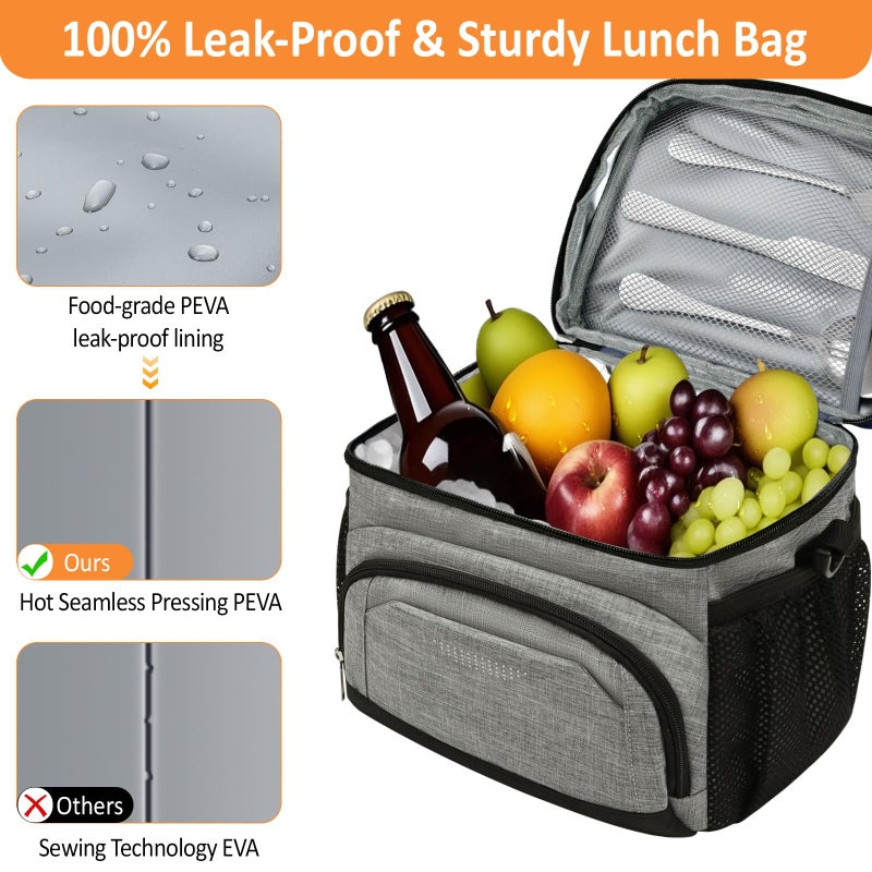 Vankor Insulated Lunch Bag for Men Women, Reusable Lunch Box Leakproof Cooler Lunch Tote Bag with Adjustable Shoulder Strap for Work Office Picnic Beach Travel, Cationic Light Grey - Image 4