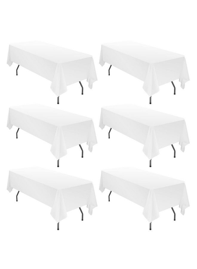 YMHPRIDE 6 Pack Tablecloth 60 x 126 inch Polyester Table Cloth for 8 Foot Rectangle Tables,Stain and Wrinkle Resistant Washable Fabric Table Covers Polyester White Table Clothes for Wedding,Party,Banquet - Image 1