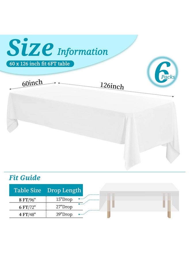 YMHPRIDE 6 Pack Tablecloth 60 x 126 inch Polyester Table Cloth for 8 Foot Rectangle Tables,Stain and Wrinkle Resistant Washable Fabric Table Covers Polyester White Table Clothes for Wedding,Party,Banquet - Image 2