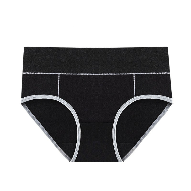Strict Selection Of Fattening Plus Size Color Matching Black Cotton Mid-Waist Briefs Hip Panties Ladies Waist - Image 1