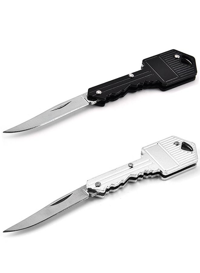 2-Piece Mini Key Small Folding Knife, Wild Survival Key Knife Fruit Knife Black/Silver  - Image 1