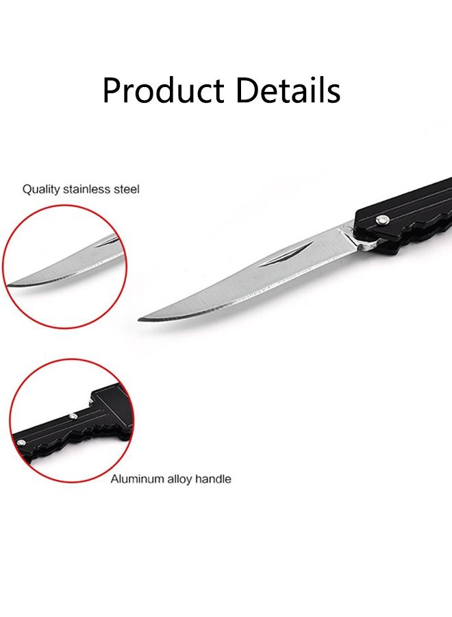 2-Piece Mini Key Small Folding Knife, Wild Survival Key Knife Fruit Knife Black/Silver  - Image 5