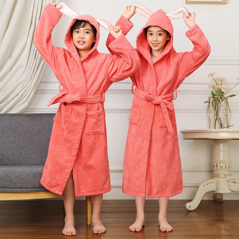 Children''s thick long bathrobe boys and girls hotel absorbent bathrobe hooded cartoon nightgown a generation of hair - Image 3