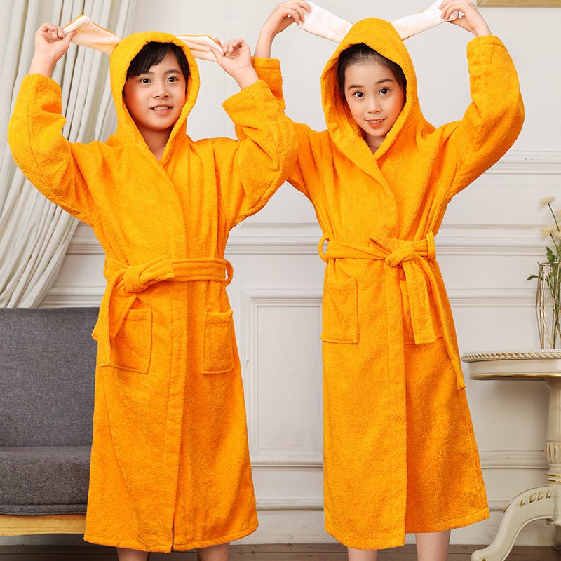 Children''s thick long bathrobe boys and girls hotel absorbent bathrobe hooded cartoon nightgown a generation of hair - Image 1