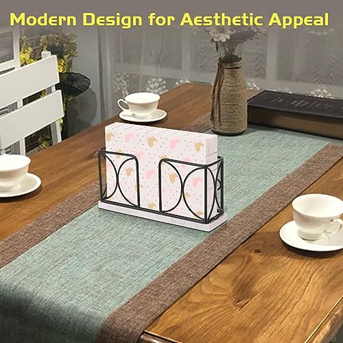 Winmien Napkin Holder with Marble Base, Guest Towel Paper Dispenser for Table, Modern Metal Napkin Stand, Ideal for All Bathroom Vanity, Kitchen Decor Accessories (Matte Black, 4 Inch) - Image 2