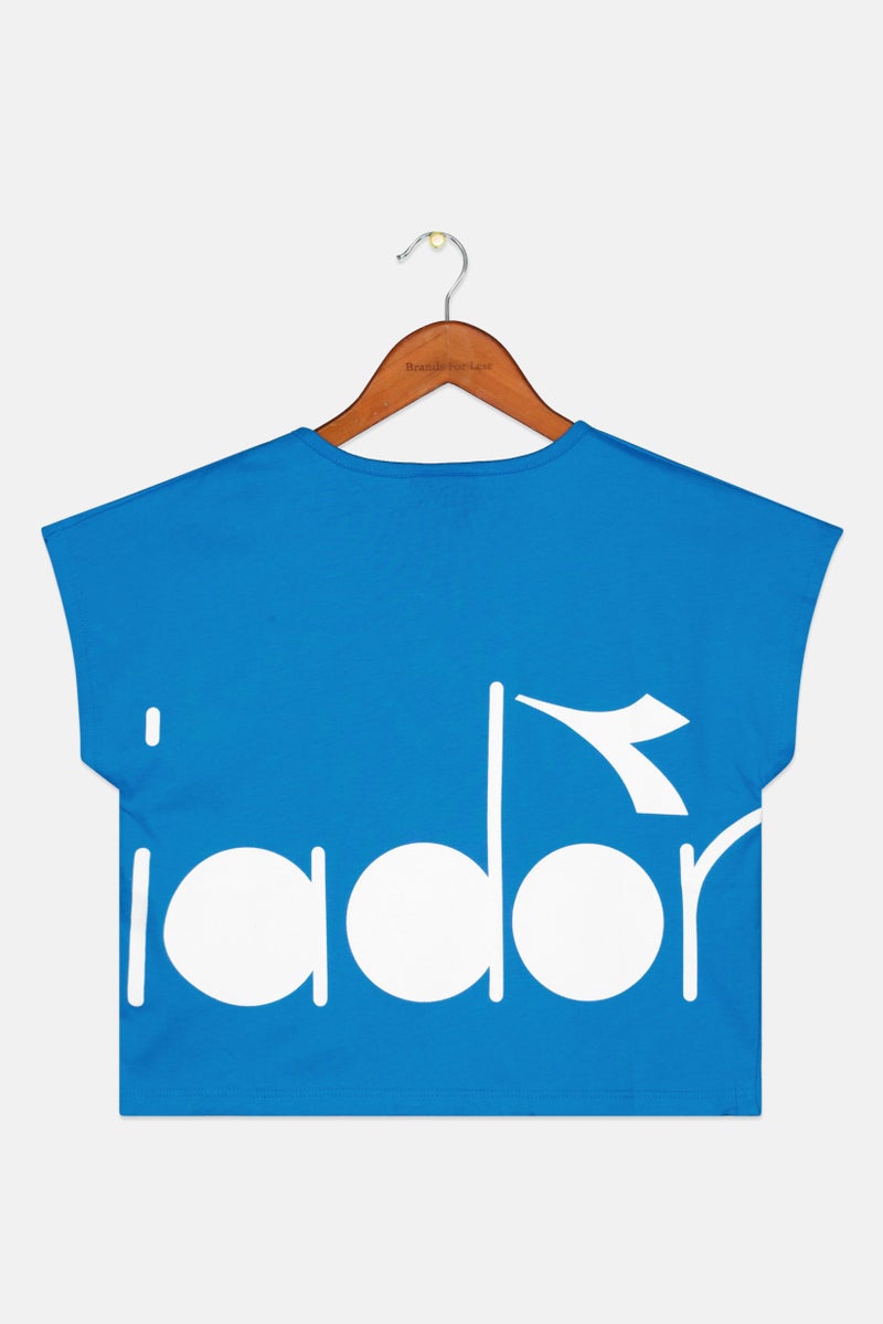 DIADORA Kids Girl Cap Sleeve Brand Logo Tops, Blue Combo - Image 2