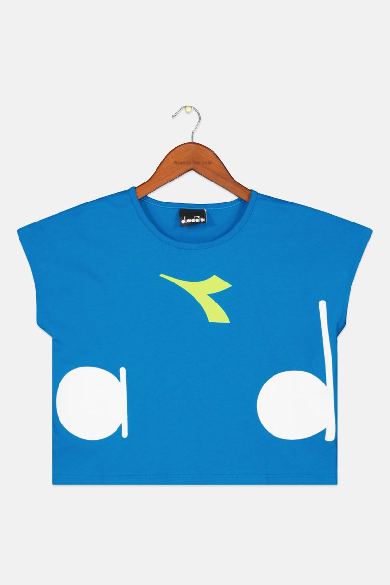 DIADORA Kids Girl Cap Sleeve Brand Logo Tops, Blue Combo - Image 1