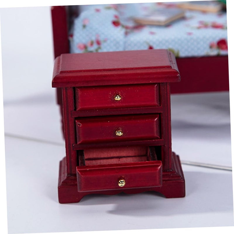 Beaupretty Red Miniature Bedside Cabinet Dollhouse Furniture Model DIY Micro Landscape - Image 3