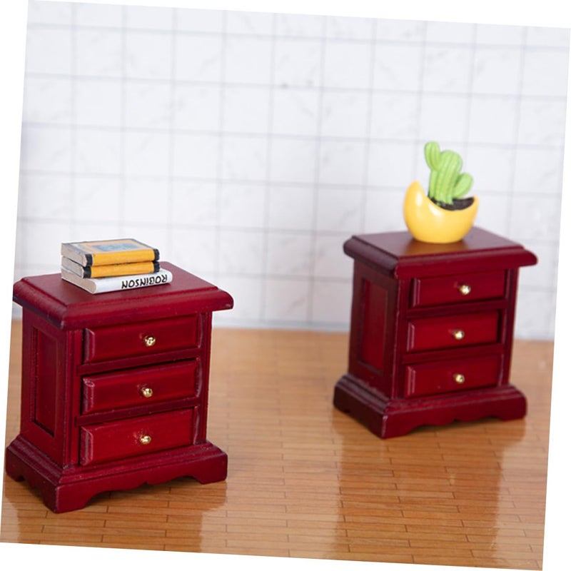 Beaupretty Red Miniature Bedside Cabinet Dollhouse Furniture Model DIY Micro Landscape - Image 5