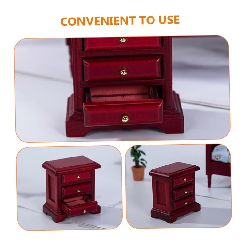 Beaupretty Red Miniature Bedside Cabinet Dollhouse Furniture Model DIY Micro Landscape - Image 4