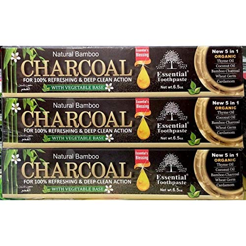 Natural Bamboo Activated Charcoal Essential Toothpaste 100 Fluoride Free 3 Tubes